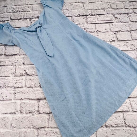 Nine West Dress Size 6 Lake Blue Off The Shoulder Tie Front Knee Length Minka‎ - Picture 1 of 12